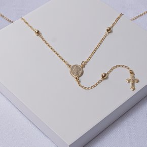 03 colar terco folheado a ouro com nossa senhora das gracas e crucifixo