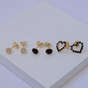 01 trio de brincos folheado a ouro coracao cristal e zirconia