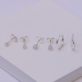 01 trio de brincos folheado a prata argola e zirconias