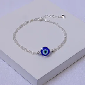 01 pulseira folheada a prata olho grego