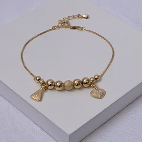 02 pulseira veneziana folheada a ouro com pingentes religiosos