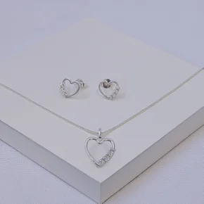 241128 conjunto folheado a prata conjunto de brinco e colar coracao conjunto de zirconia brinco e colar feminino 1