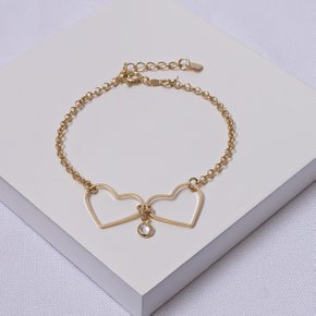 01 pulseira folheada a ouro elo portugues e coracoes