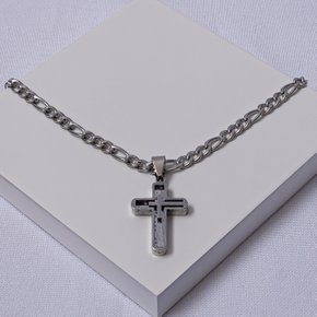 05 corrente aco inox prateado elos 3x1 com pingente cruz