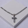 05 corrente aco inox prateado elos 3x1 com pingente cruz