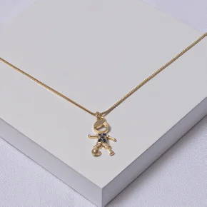 01 colar folheado a ouro veneziana pingente menino zirconia azul