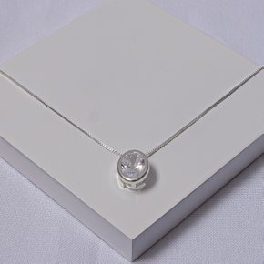 01 colar folheado a prata pedra zirconia oval caixa alta