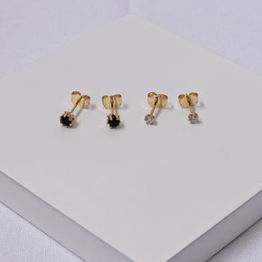 01 brincos femininos folheados a ouro com zirconia e cristal preto