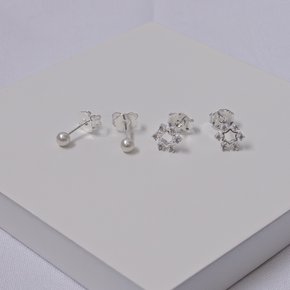 01 dupla de brincos folheado a prata estrela e perola com zirconia