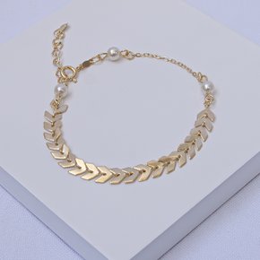 02 pulseira folheada a ouro escama de peixe com perolas