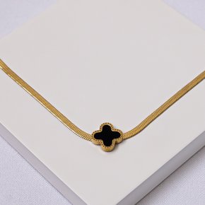 03 colar feminino aco inox dourado com trevo preto