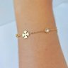 02 pulseira feminina aco inox dourada trevos e zirconias