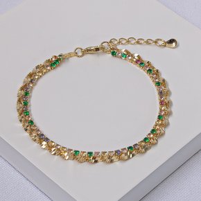 242754 pulseira folheada a ouro pulseira dupla pulseira com zirconias pulseira cingapura pulseira elegante pulseira feminina