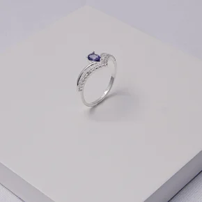 02 anel folheado a prata com 2 fios e zirconia gota violeta