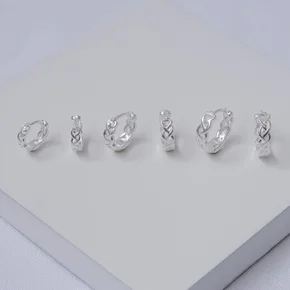 236712 trio de brincos brincos folheados argola entrelacada brinco feminino argola prata brinco pequeno brinco medio brinco grande 1