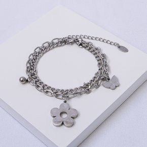 244145 pulseira dupla pulseira feminina pulseira com pingente flor pulseira com borboleta pulseira aco inox