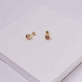 01 brinco aco inox dourado com cristal redondo feminino