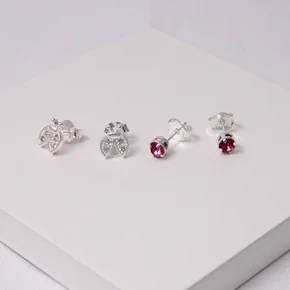 244078 brinco infantil brincos de crianca dupla de brincos brinco folheado a prata brinco zirconia rosa brinco de joaninha