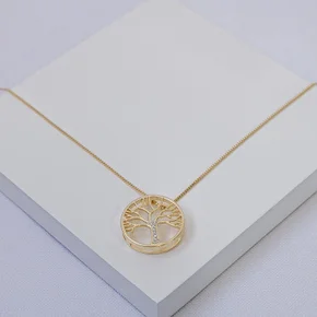 240240 colar feminino colar arvore da vida colar folheado ouro colar com pingente colar delicado colar com zirconia 1