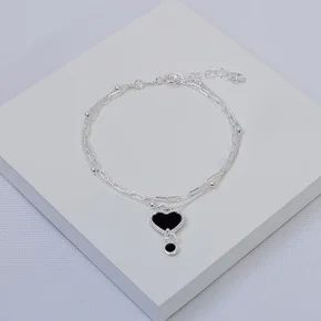 242326 pulseira feminina pulseira dupla pulseira folheada prata pulseira veneziana pulseira com pingente coracao