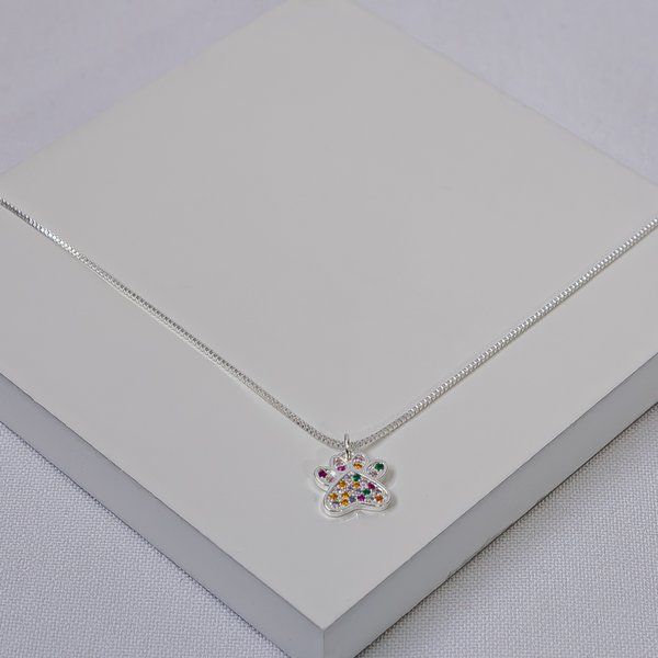 01 colar veneziana folheado a prata com pingente patinha colorida
