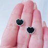 244868 brinco coracao prata brinco feminino delicado brinco resina preta brinco folheado brinco hipoalergenico 2