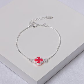 01 pulseira veneziana folheada a prata trevo rosa infantil feminina