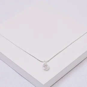 240034 colar prata colar folheado prata colar com pingente colar com zirconia colar gota colar cristal corrente veneziana