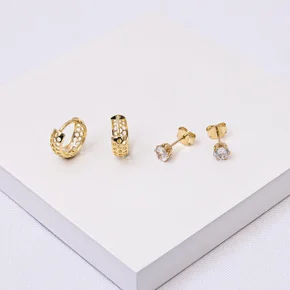 245196 brinco folheado a ouro dupla de brincos brinco argola pequena brinco com zirconia kit de brincos