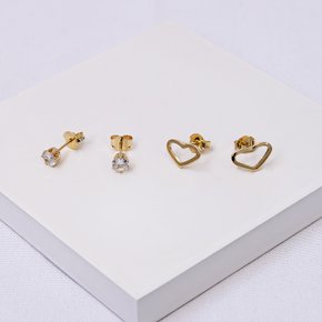 245234 brinco duplo brinco folheado a ouro brinco coracao brinco zirconia brinco delicado kit de brincos brinco feminino