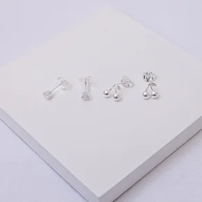 245320 brinco cereja brinco zirconia brinco folheado a prata brincos delicados brinco pequeno dupla de brincos