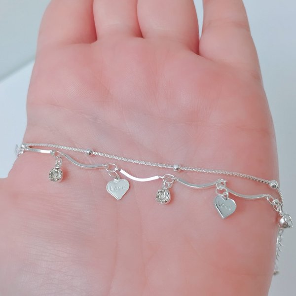 234979 pulseira dupla pulseira prata feminina pulseira com pingente pulseira com cristais pulseira com coracao 2