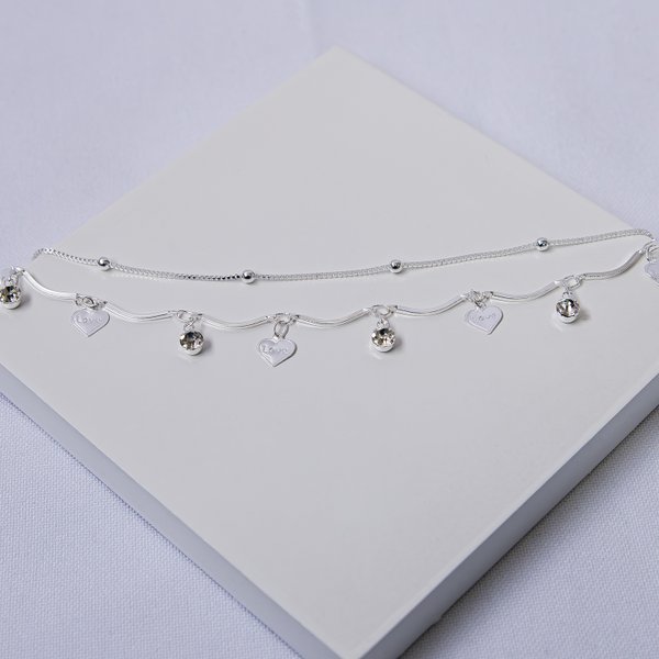 234979 pulseira dupla pulseira prata feminina pulseira com pingente pulseira com cristais pulseira com coracao 2