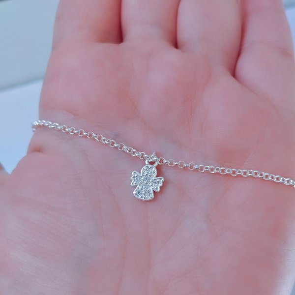 01 pulseira infantil elo portugues pingente anjo prata