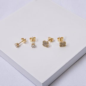 245718 dupla de brincos folheado a ouro brincos femininos folheados brinco com zirconia brinco de trevo