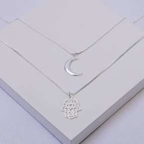 243105 colar lua prata colar hamsa prata colar mao de fatima prata colar talisma protecao colar duplo prata feminina