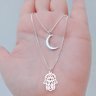 243105 colar lua prata colar hamsa prata colar mao de fatima prata colar talisma protecao colar duplo prata feminina
