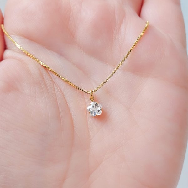 08 colar folheado a ouro ponto de luz estrela zirconia