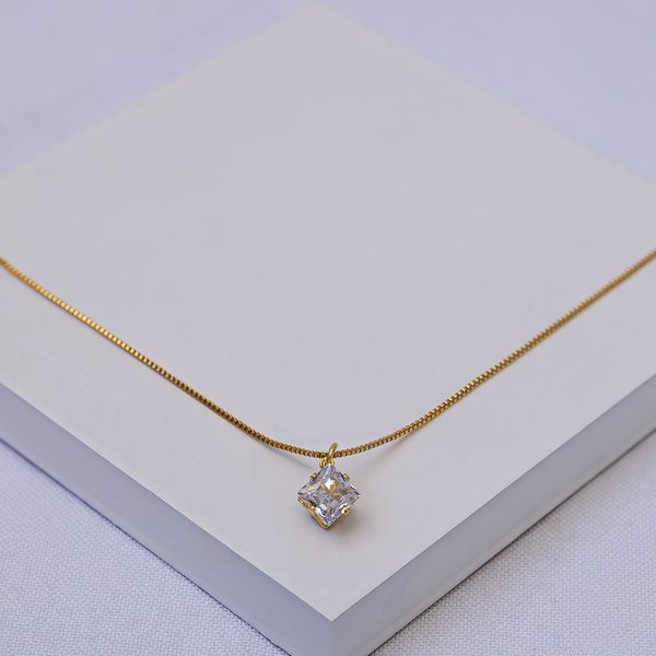 246318 colar ponto de luz colar zirconia quadrada colar folheado a ouro colar de zirconia colar feminino delicado