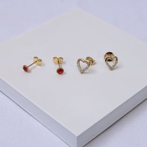 246286 dupla de brincos brincos folheados a ouro brinco coracao coracao vazado zirconia cristal cristal vermelho