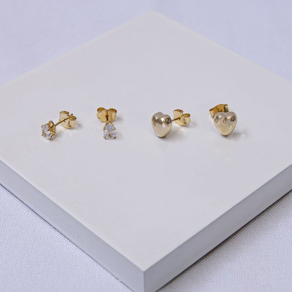 246302 dupla de brincos brincos folheados a ouro brinco coracao zirconia gota brinco feminino joias femininas brinco delicado