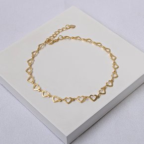 02 tornozeleira folheada a ouro coracoes vazados delicados