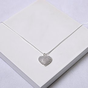 01 colar feminino folheado a prata coracao com zirconias