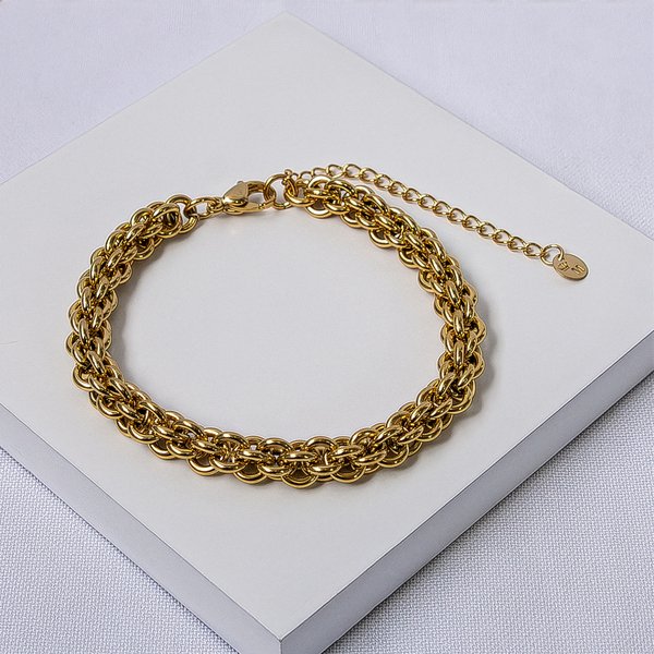 248057 pulseira aco inox dourada pulseira elos entrelacados pulseira dourada feminina pulseira entrelacada 1