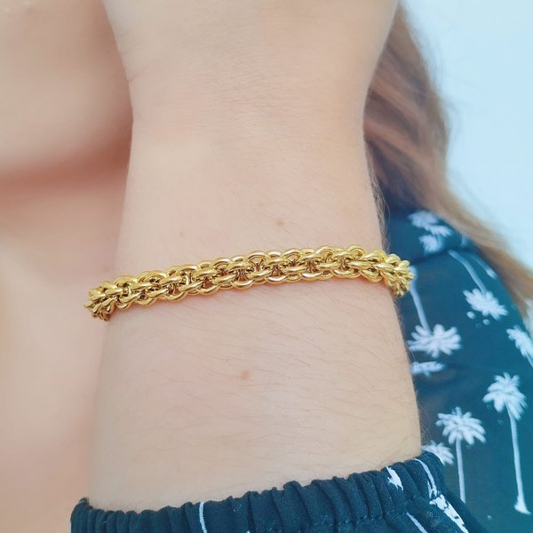 248057 pulseira aco inox dourada pulseira elos entrelacados pulseira dourada feminina pulseira entrelacada 2