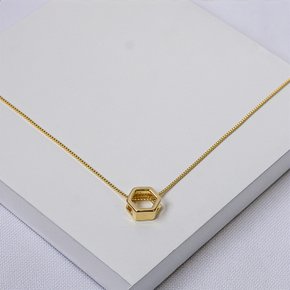 01 colar pingente hexagonal folheado a ouro veneziana