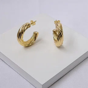 248159 brinco meia argola brinco folheado a ouro meia argola trabalhada brinco feminino brinco dourado argola trabalhada 1